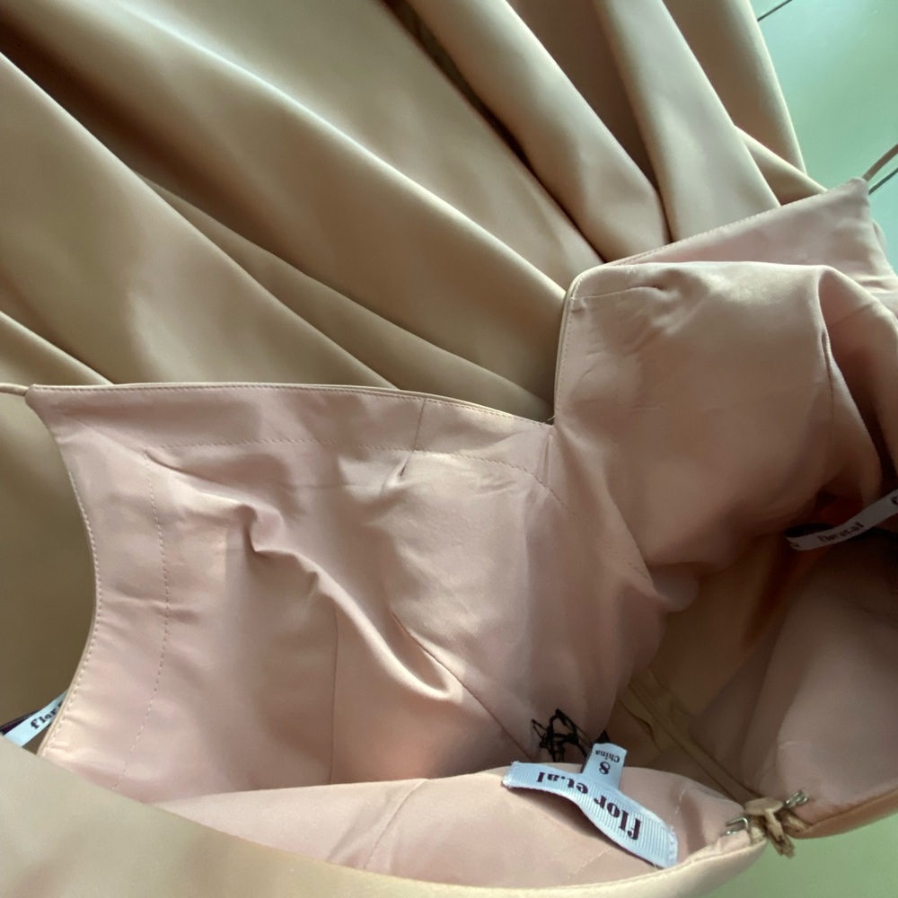 Flor et.al Satin V-neck A Line Gown - Picture 10 of 16